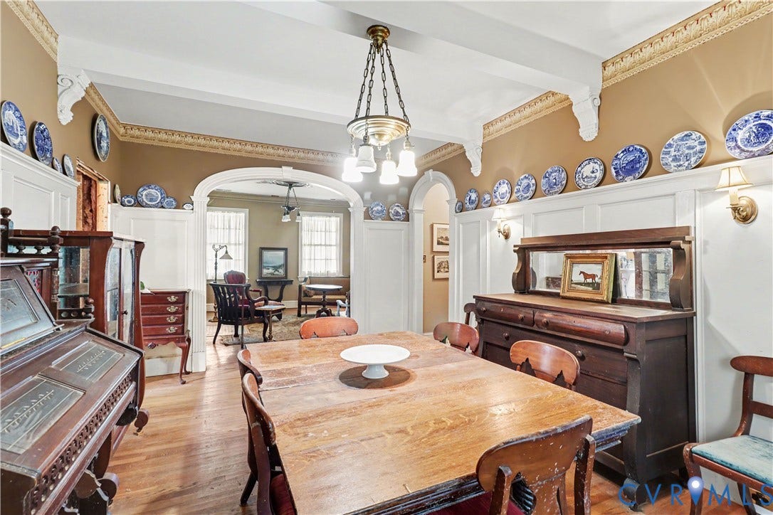 Hardwood flooring and decorative ceiling beams
