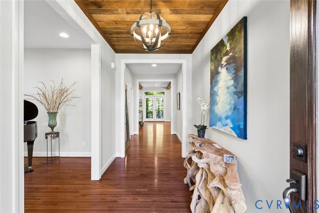 9013 Old Holly Road, Southhampton, Richmond, VA 23235 Wood-finish flooring throughout, featuring a wood-paneled ceiling with a decorative light fixture, and recessed lighting