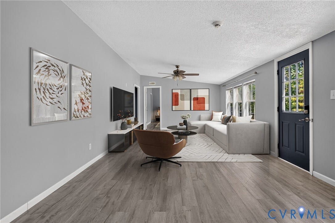 8211 Brills Road, Dinwiddie, VA 23872 Recessed lighting, wood-finish flooring, ceiling fan, and multiple windows with natural light