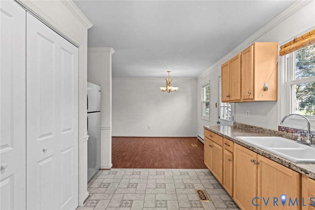 Kitchen open to dining area