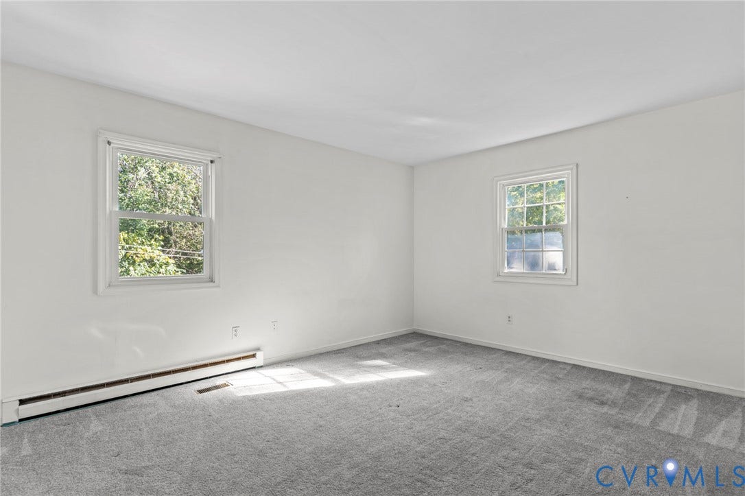 Bright bedroom- carpet and white walls