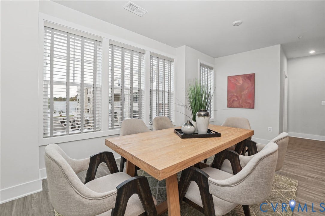 597 Weaver Brook Walk, #B, Richmond, VA 23233 Neutral color palette with wood-finish flooring and large windows featuring horizontal blinds
