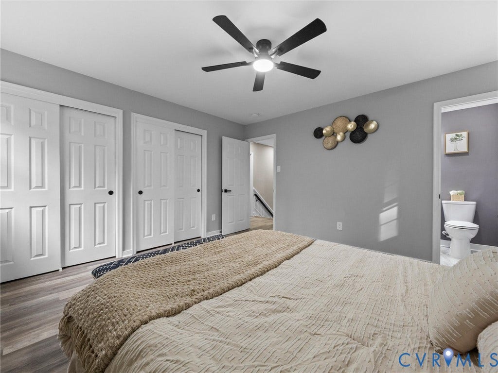 2031 Esquire Road, Midlothian, VA 23235 Wood-finish flooring throughout, multiple paneled doors, and a ceiling fan with integrated lighting