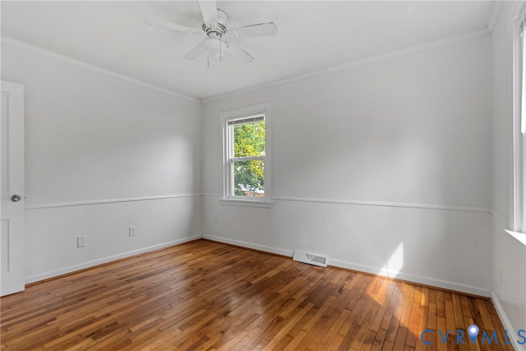 Hardwood flooring, crown molding, chair rail
