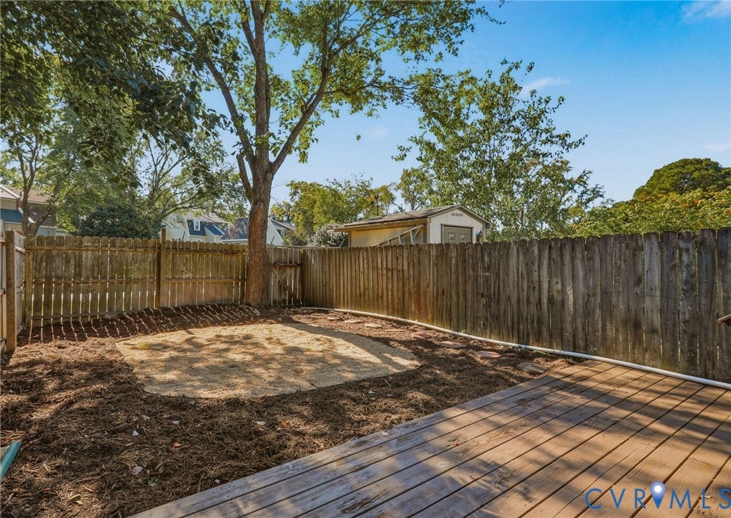 55 Dehaven Drive, Henrico, VA 23238 Expansive backyard featuring a wood deck, wood privacy fencing, and mature trees