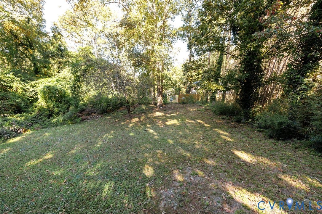 Expansive lot featuring mature hardwood trees and perimeter foliage