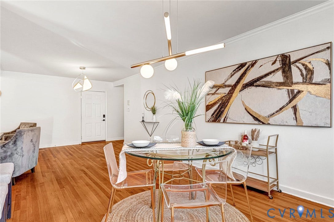 4520 Grove Avenue, #U5, Westhampton, Richmond, VA 23221 Hardwood flooring throughout, crown molding, and modern light fixtures