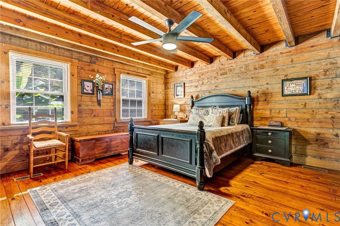 8328 Peaks Road, Hanover, VA 23069 Wood-paneled walls with exposed wooden ceiling beams and wood-finish flooring