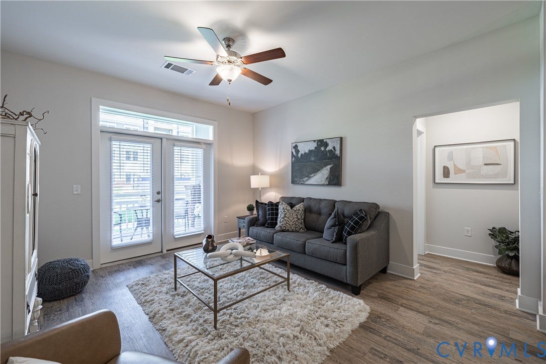 Wood-finish flooring throughout