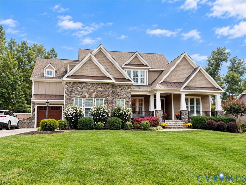 7750 Rock Cress Place, Chesterfield, VA 23120 Stone and shingle-clad exterior with multiple gables