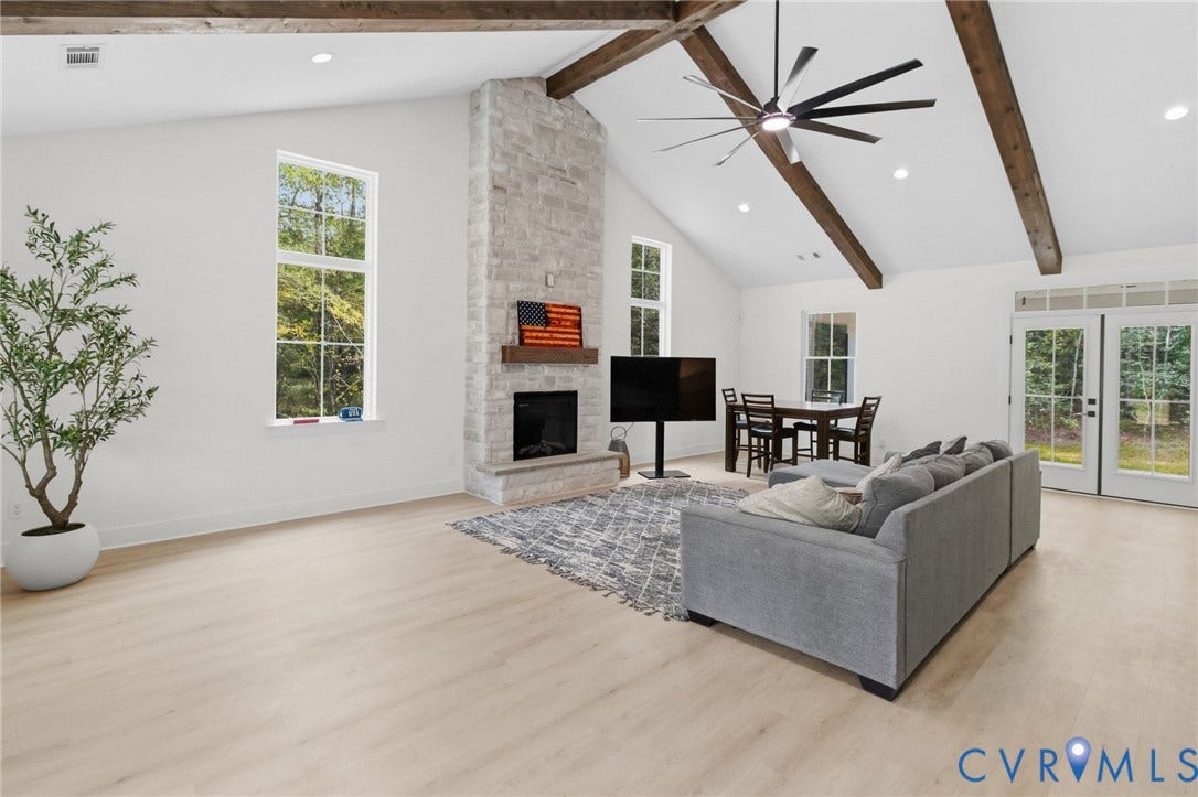 34356 Chinquapin Road, Waverly, VA 23890 Vaulted white ceilings with exposed wood beams