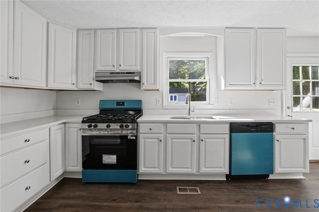 13811 Buck Rub Drive, Chesterfield, VA 23112 Kitchen featuring white cabinetry, light-toned countertops, a stainless steel sink, and wood-finish flooring