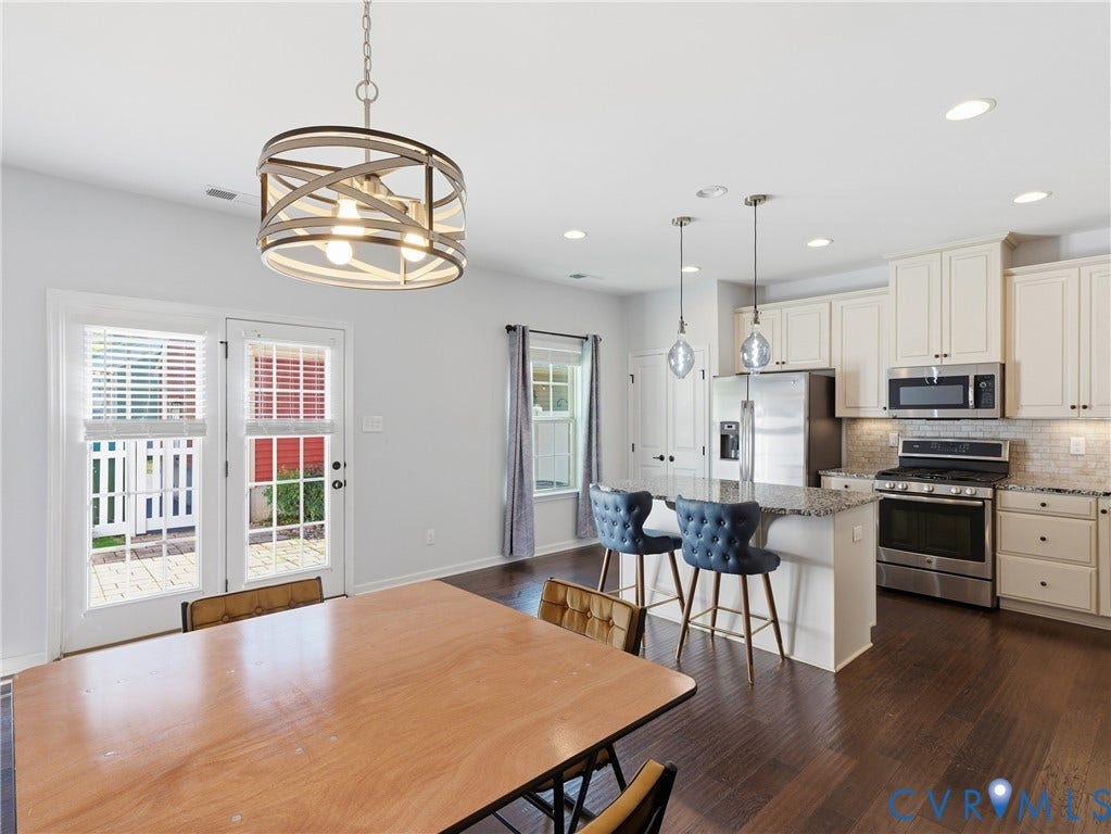 5612 Riverside Heights Way, Richmond, VA 23225 Enjoy casual meals on the center kitchen island or host larger gatherings in the adjoining dining area.