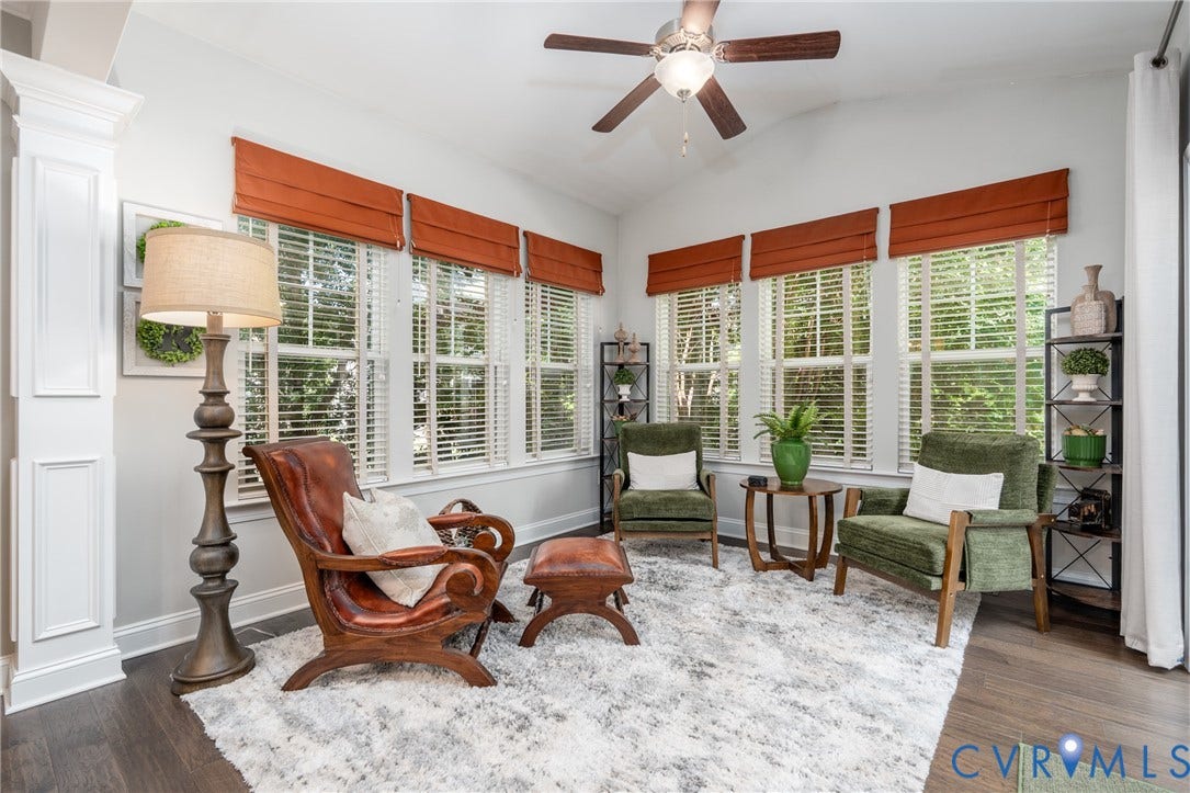 15412 Greenley Place, Hartridge At Harper's Mill, Chesterfield, VA 23832 This beautiful sunroom is light filled and opens to the beautiful Trex deck.