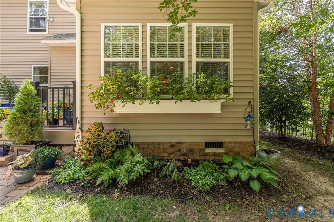 15412 Greenley Place, Hartridge At Harper's Mill, Chesterfield, VA 23832 Charming window box and a row of paper birch trees long to the right adds charm to the back and side yards.