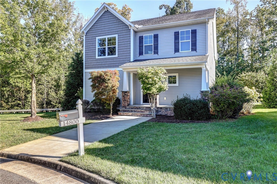 14800 Diamond Creek Terrace, Midlothian, VA 23113 Storybook home with the charming front porch, stone accents, professionally planted landscaping, and 2-story opposing gable winsomely clad in shakes!