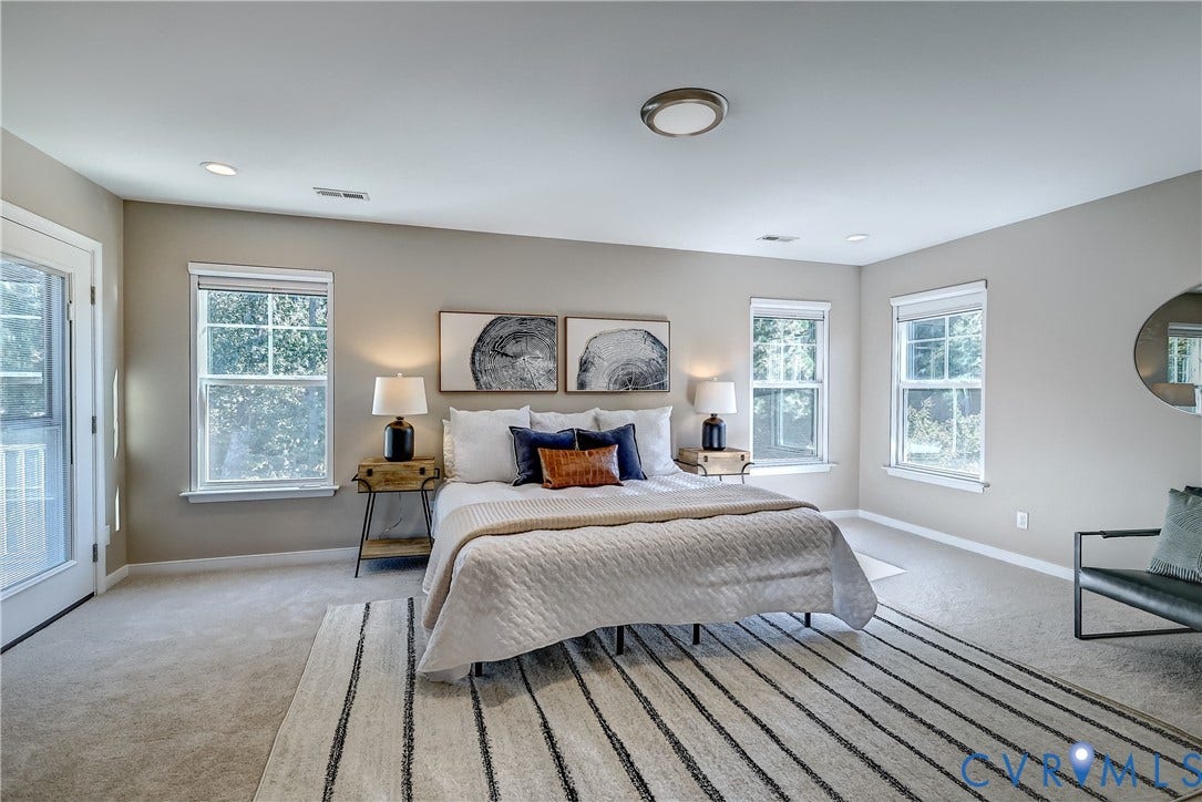 14800 Diamond Creek Terrace, Midlothian, VA 23113 Remember I told you about the details here. Well, the Primary bedroom is equipped with mechanized, zero light blinds. So as bright as it is, there'll never be a problem getting awakened too early after a night of, of, of...uhum...revelry.
