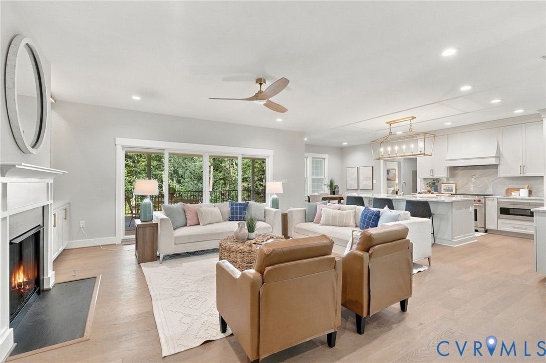 14010 Summercliff Trail, Chesterfield, VA 23832 Great Room w/ Cozy Fire and a Glimpse of the Covered Porch