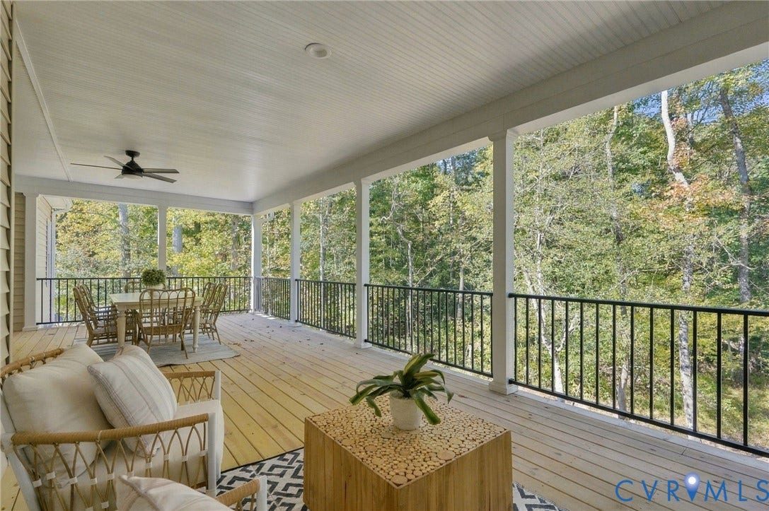 14010 Summercliff Trail, Chesterfield, VA 23832 The Covered Porch has Black Aluminum Rails, Concrete Columns, Recessed Lighting & Remote Controlled Fan/Light