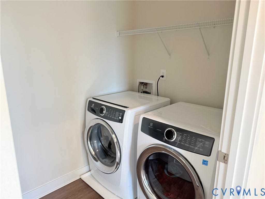 14225 Botsford Avenue, Wellspring, Chester, VA 23831 Laundry closet featuring wood-finish flooring and integrated overhead wire shelving