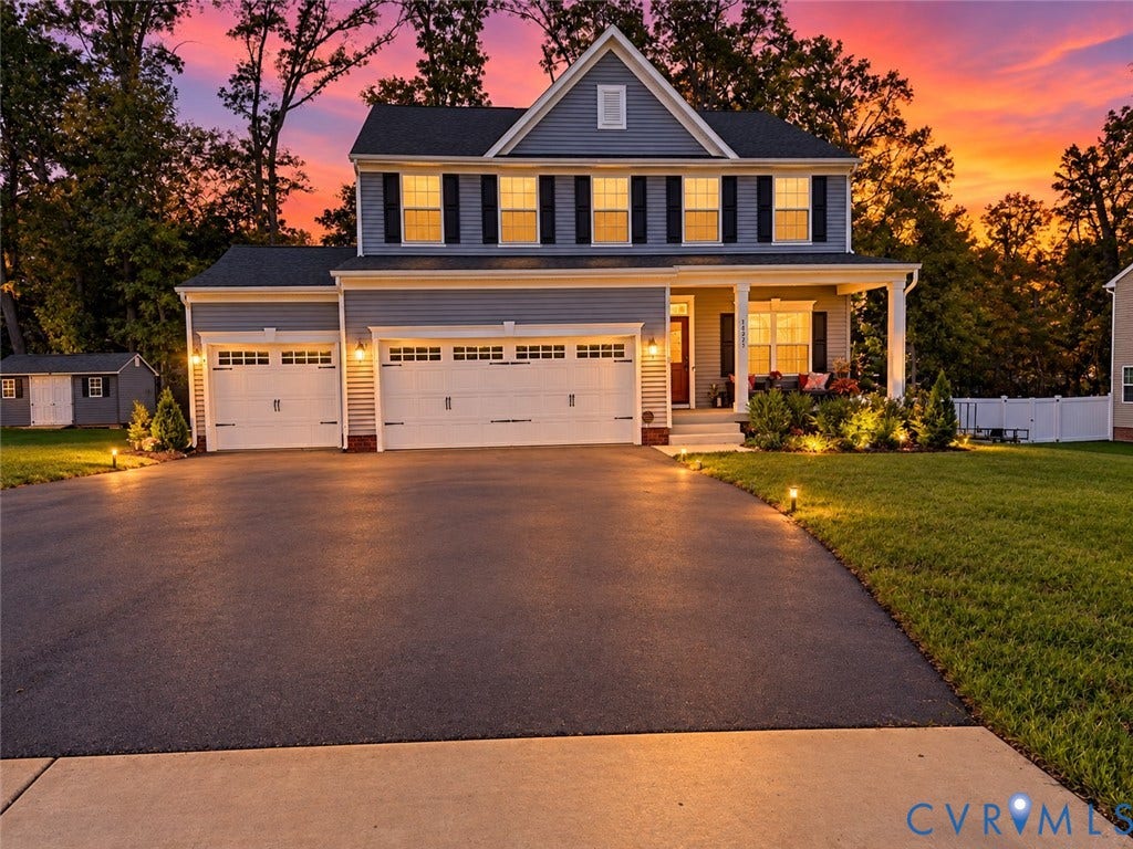 14225 Botsford Avenue, Wellspring, Chester, VA 23831 Two-story residence with a covered porch, two-car garage, and a separate shed structure