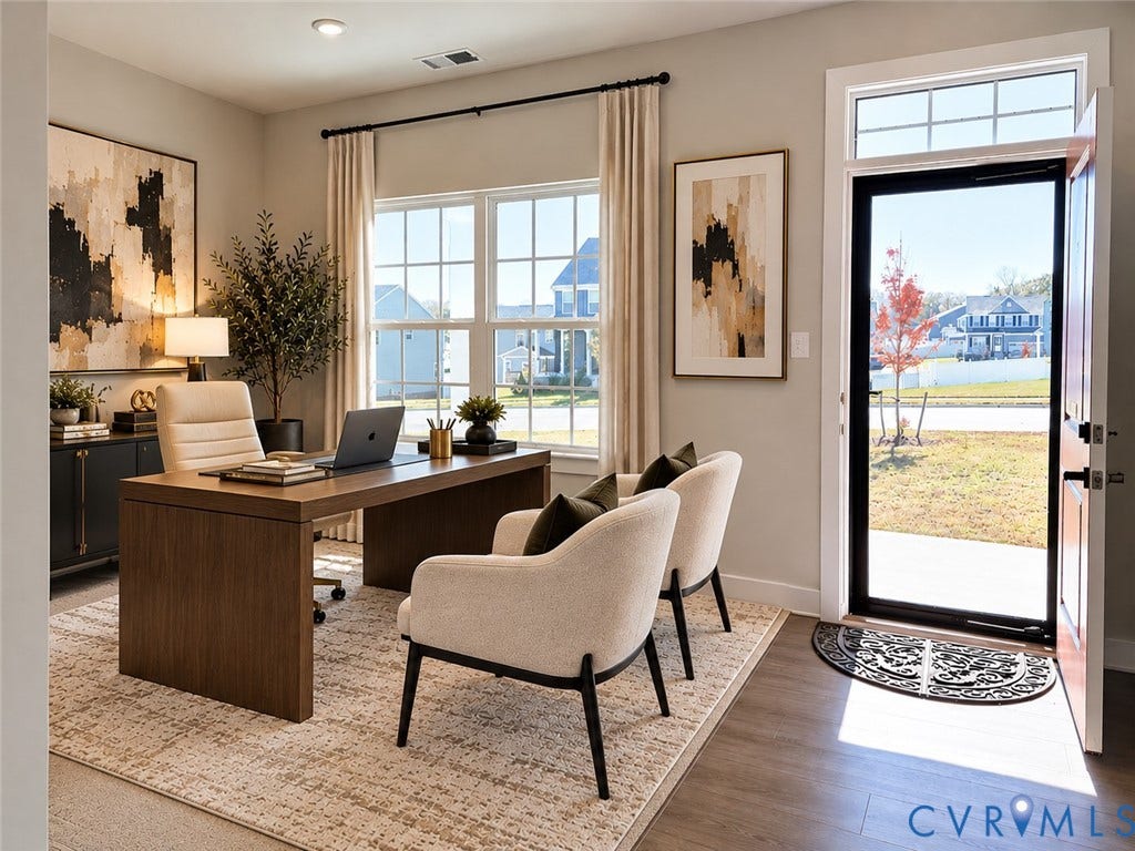 14225 Botsford Avenue, Wellspring, Chester, VA 23831 Neutral-toned interior room featuring wood-finish flooring, multi-pane windows, and a glass-paneled exterior door with a transom window