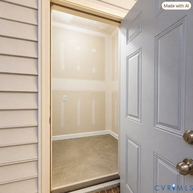 6722 Gibe Lane, Chesterfield, VA 23234 Outdoor patio storage room. This image has been digitally enhanced using AI for presentation, lighting and clarity.