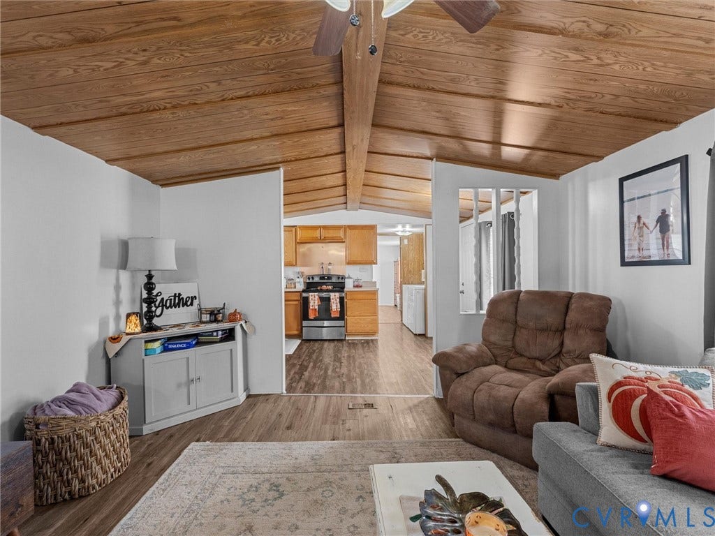 17009 Lansmill Drive, South Chesterfield, VA 23834 Vaulted wood-finish ceiling with exposed beams