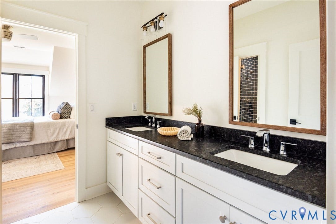 1136 Getaway Lane, Tuckahoe Creek, Goochland, VA 23103 Private 3rd bedroom ensuite bathroom with hall access as well, custom vanity, glass shower and designer tile.