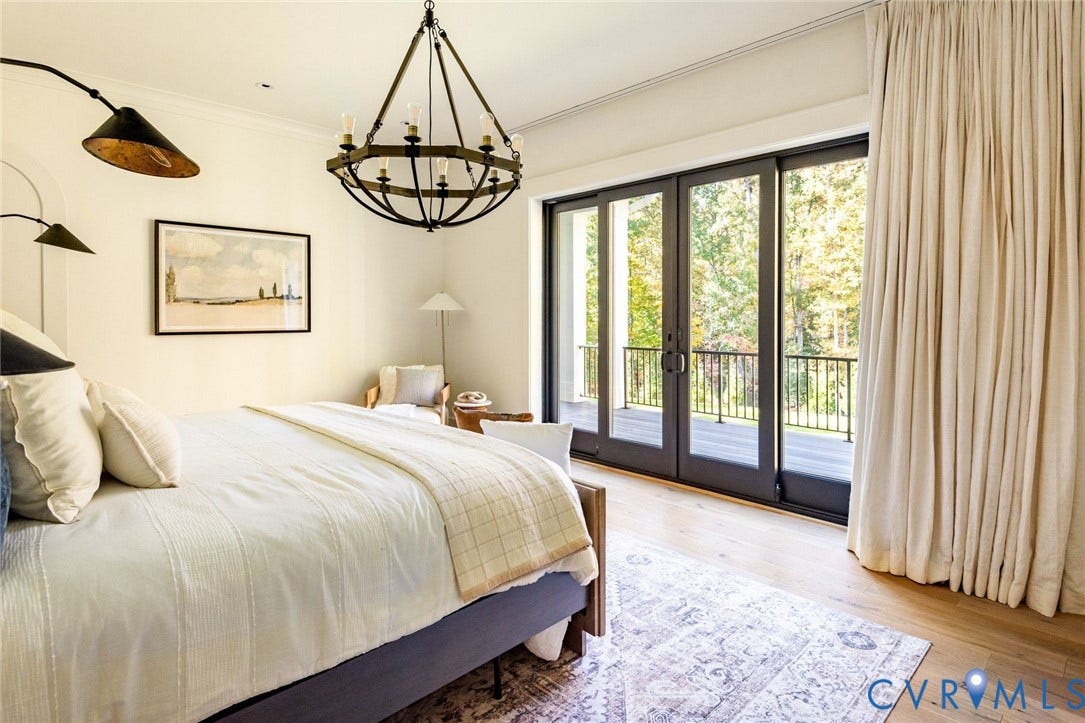 1136 Getaway Lane, Tuckahoe Creek, Goochland, VA 23103 First floor primary wing with sliders to balcony, ensuite spa-inspired bath, private office and custom walk-in closet.