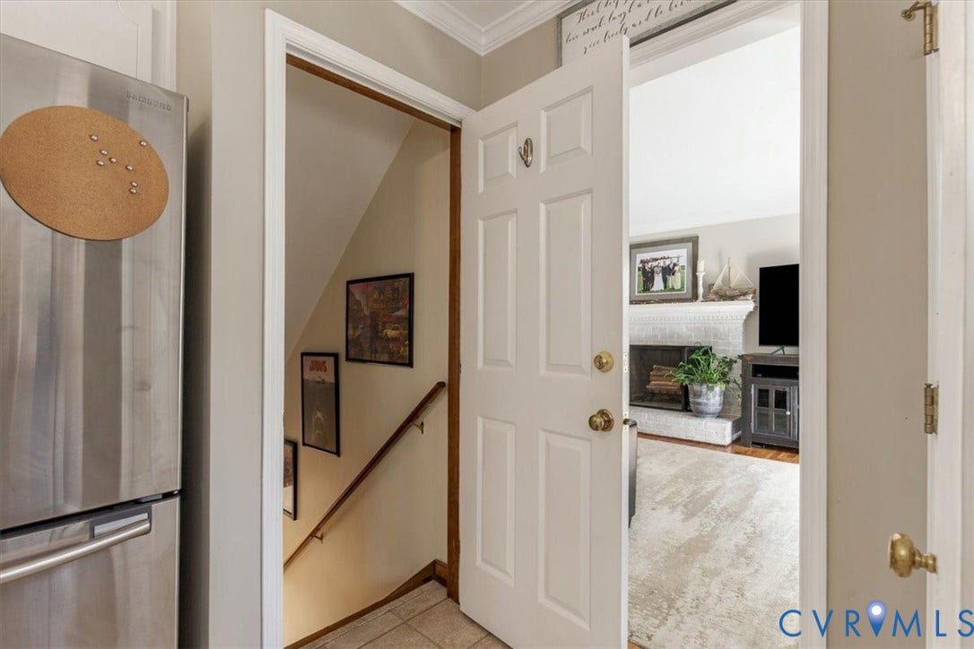 863 Watch Hill Road, Midlothian, VA 23114 Convenient kitchen entry with white six-panel doors, brushed brass hardware, and clear sightlines to adjacent living spaces
