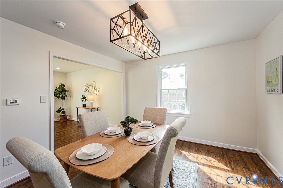 1608 Lochwood Drive, Henrico, VA 23238 Hardwood-finish flooring, recessed lighting, and a modern geometric light fixture