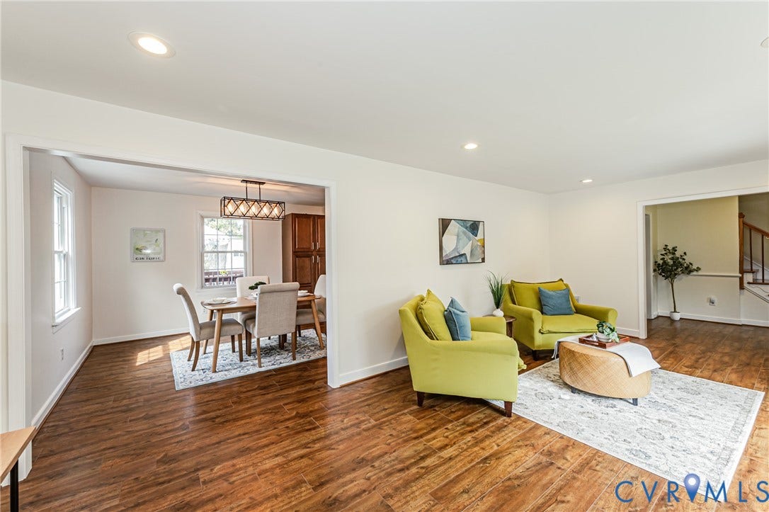 1608 Lochwood Drive, Henrico, VA 23238 Wood-finish flooring throughout, recessed lighting, and a dining area with a linear chandelier