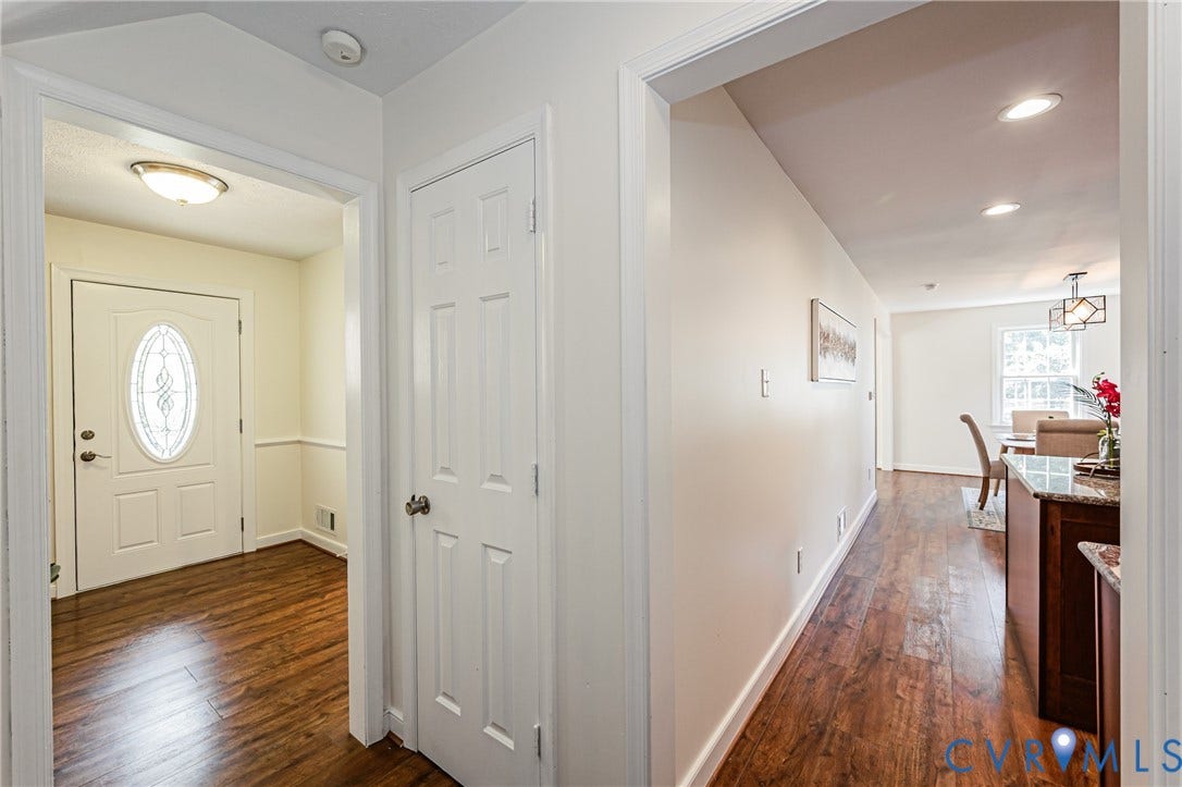 1608 Lochwood Drive, Henrico, VA 23238 Welcoming foyer with hardwood flooring, recessed lighting, and white six-panel doors