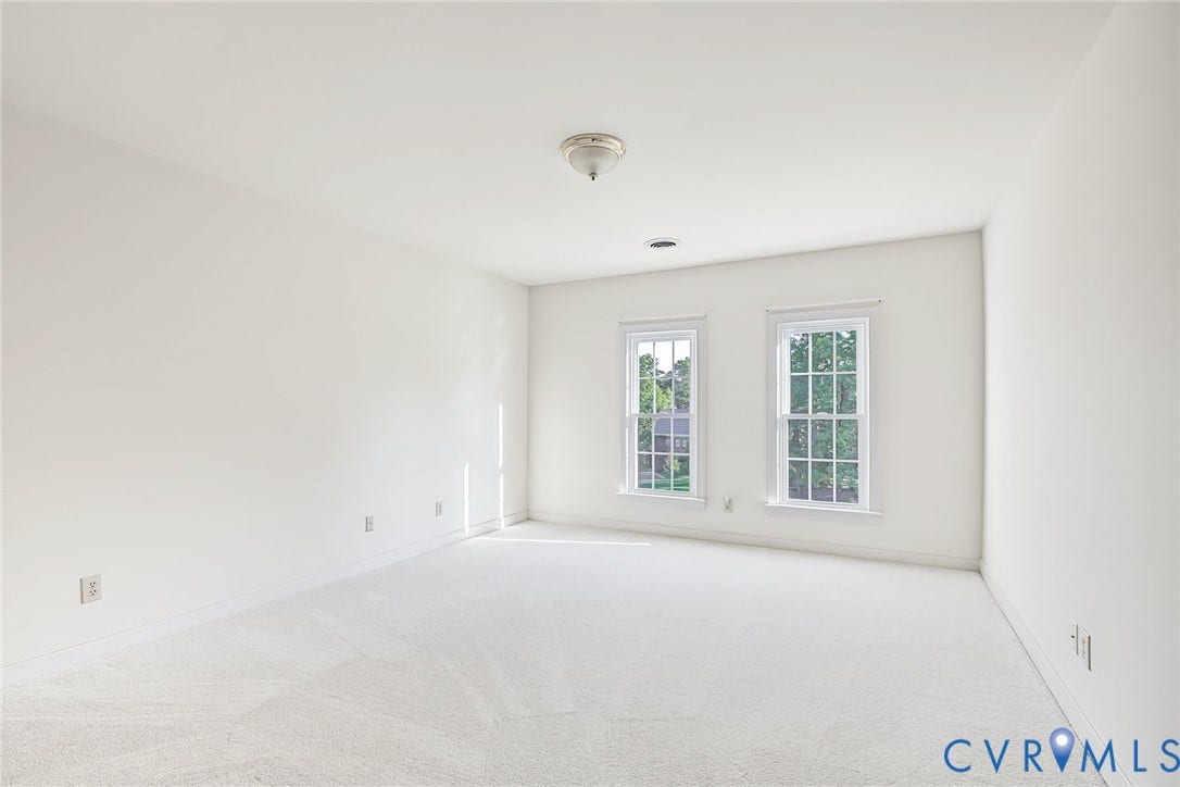 2825 Oak Point Lane, Barrington, Henrico, VA 23233 Bedroom 3 with serene palette and large closet with custom wood shelving.