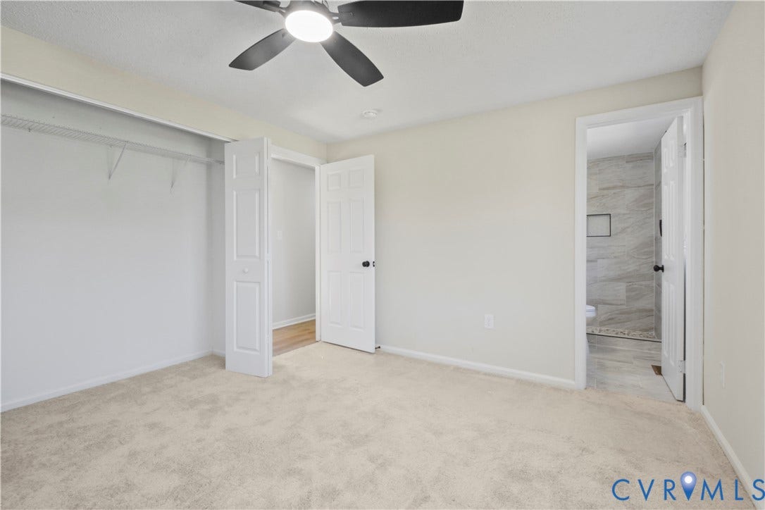 2836 Neale Street, 5-040, Henrico, VA 23223 Carpeted flooring, ceiling fan, bi-fold closet doors, and a paneled interior door