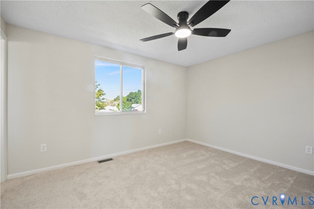 2836 Neale Street, 5-040, Henrico, VA 23223 Plush carpet flooring, neutral painted walls, white trim, and a ceiling fan with integrated lighting