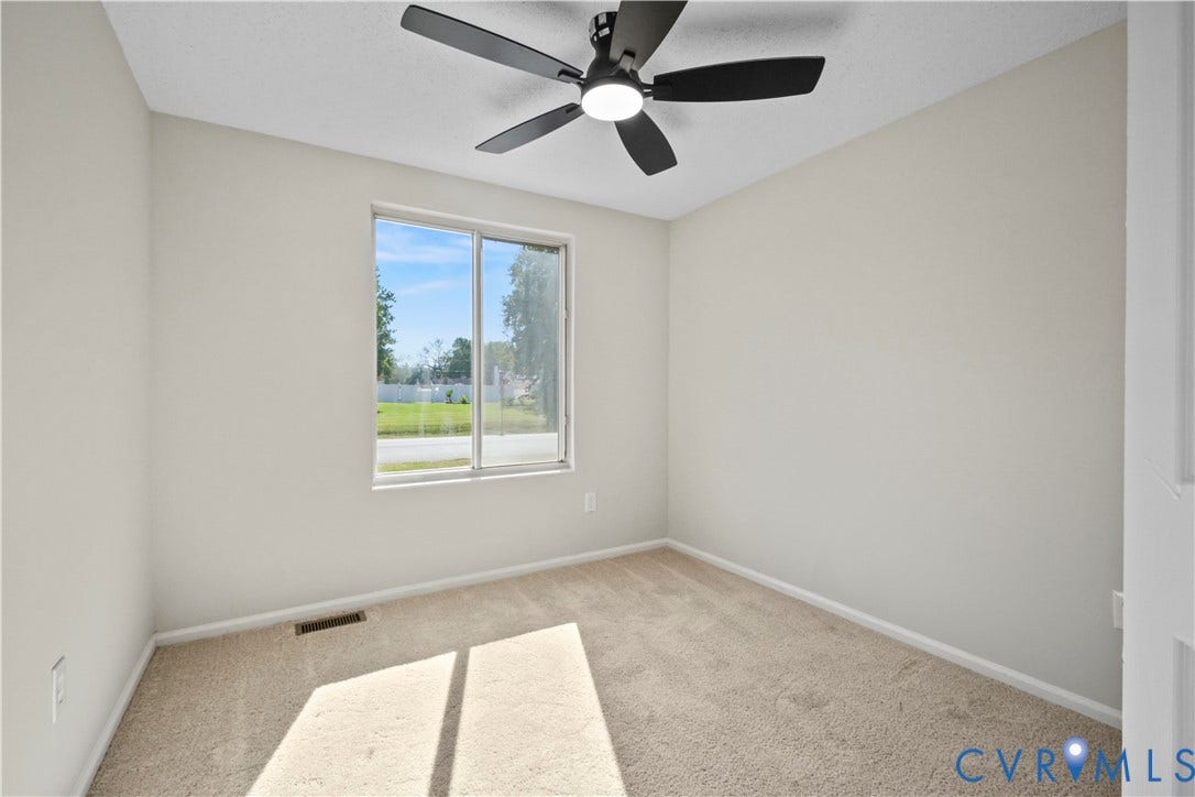 2836 Neale Street, 5-040, Henrico, VA 23223 Neutral wall finishes, carpeted flooring, and a ceiling fan with integrated lighting