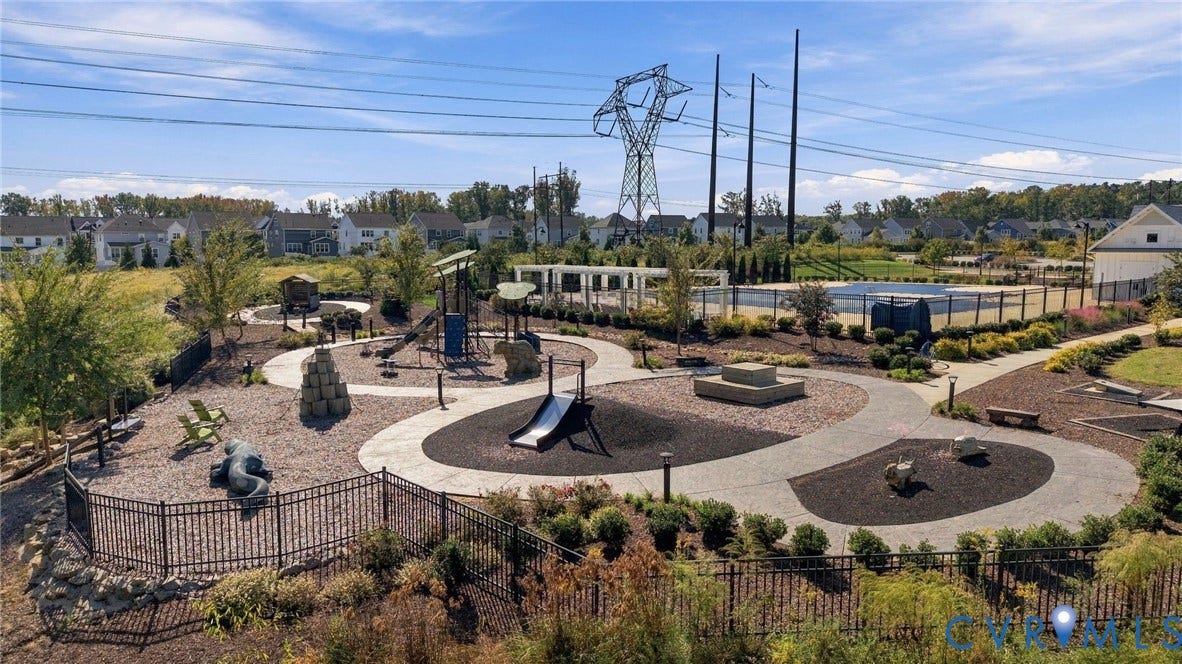 10818 Ashton Poole Place, Henrico, VA 23059 Community recreational area featuring a playground with rubberized surfacing, paved walking paths, and a fenced swimming pool