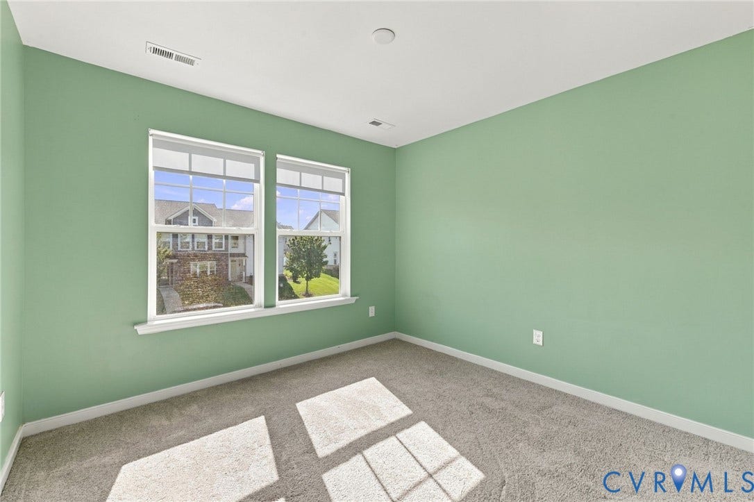 10818 Ashton Poole Place, Henrico, VA 23059 Carpeted interior space with mint green walls, two double-hung windows, and a flush-mounted ceiling light