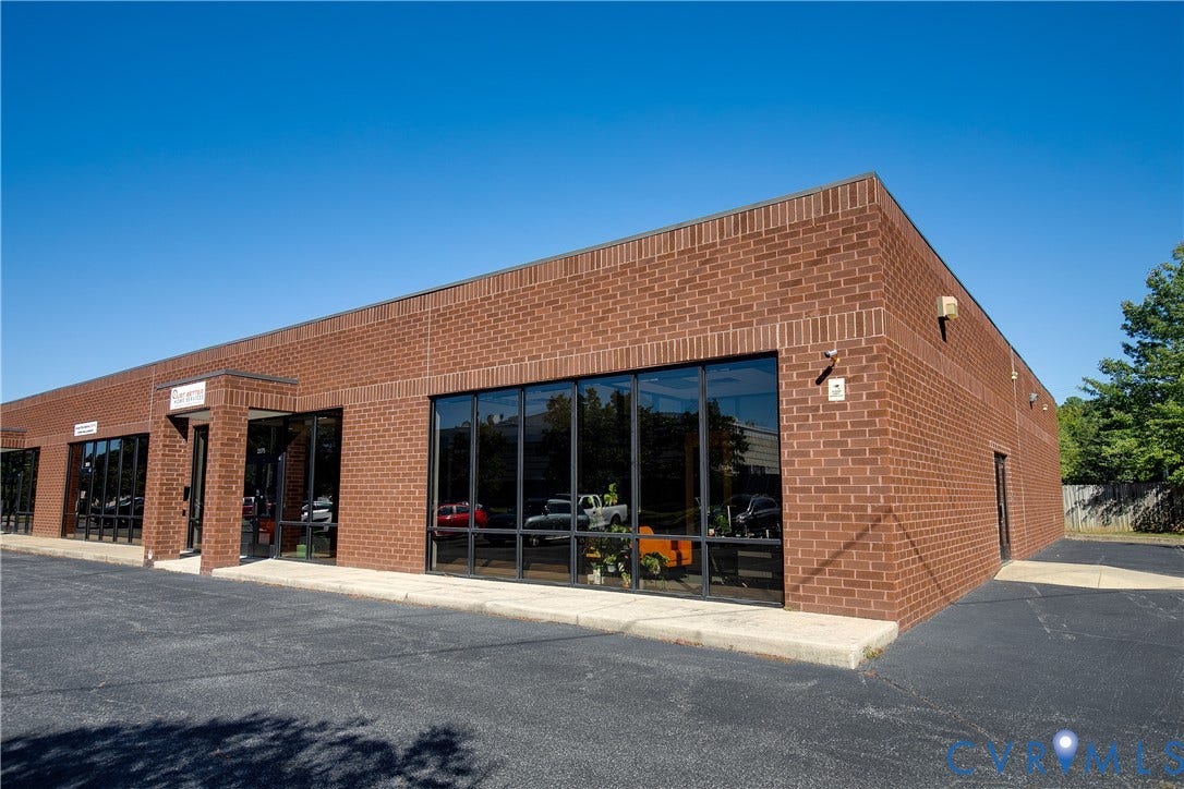 2575 Homeview Drive, Henrico, VA 23294 Brick exterior with large storefront windows and a paved parking area