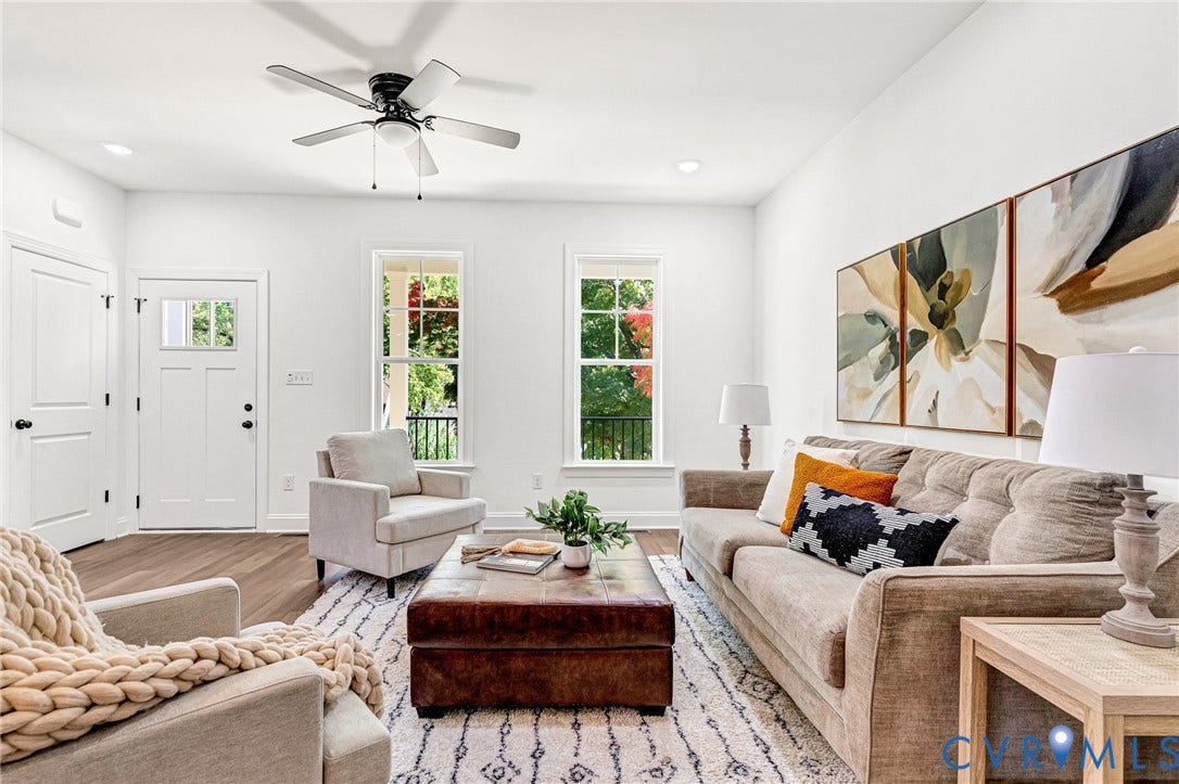 1807 Gordon Avenue, Oak Grove, Oak Grove, VA 23224 Recessed lighting, wood-finish flooring, ceiling fan, and white trim throughout