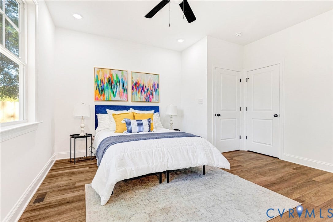 1807 Gordon Avenue, Oak Grove, Oak Grove, VA 23224 Recessed lighting, wood-finish flooring, ceiling fan, and white doors with dark hardware