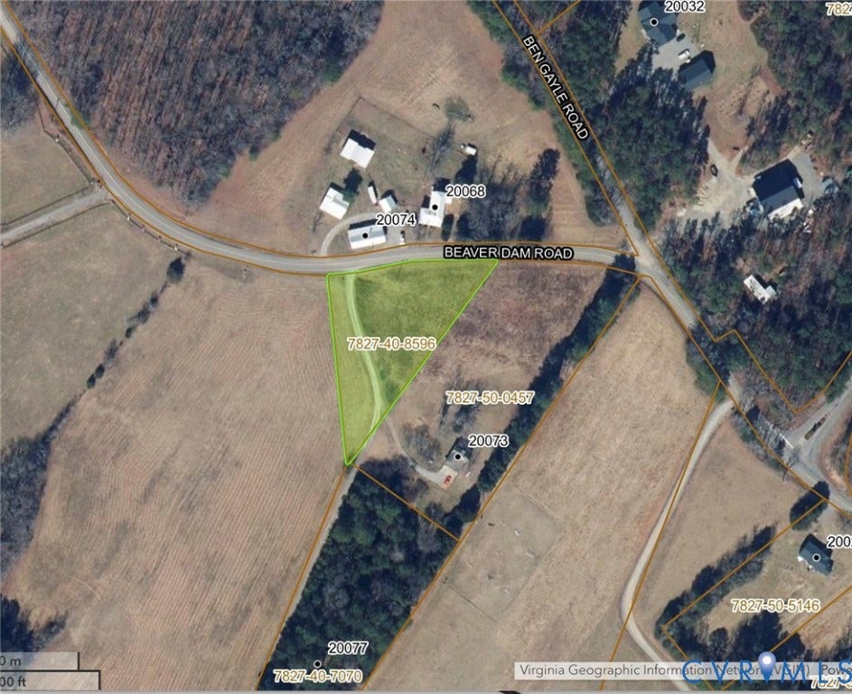 Aerial Map. Displaying the property's boundaries and parcel identification numbers in relation to surrounding roads and structures