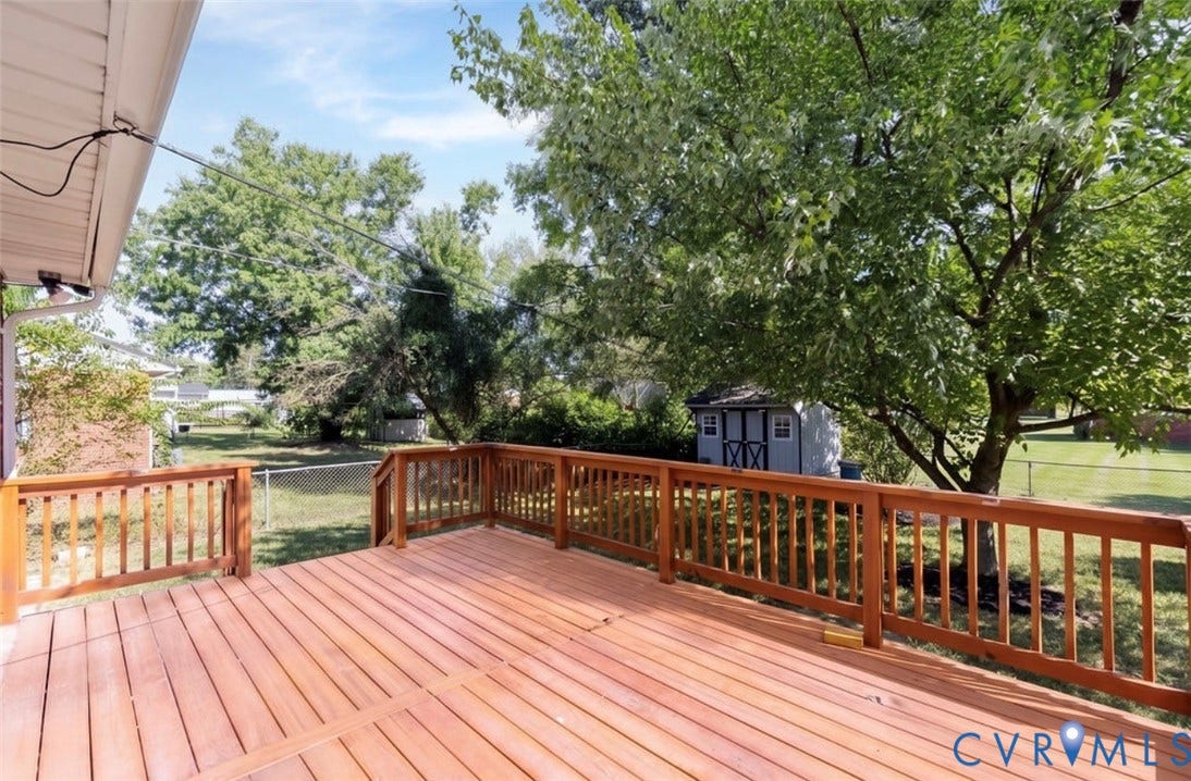 2211 Apollo Road, Fairfield, VA 23223 Expansive wood-finish deck with integrated railing