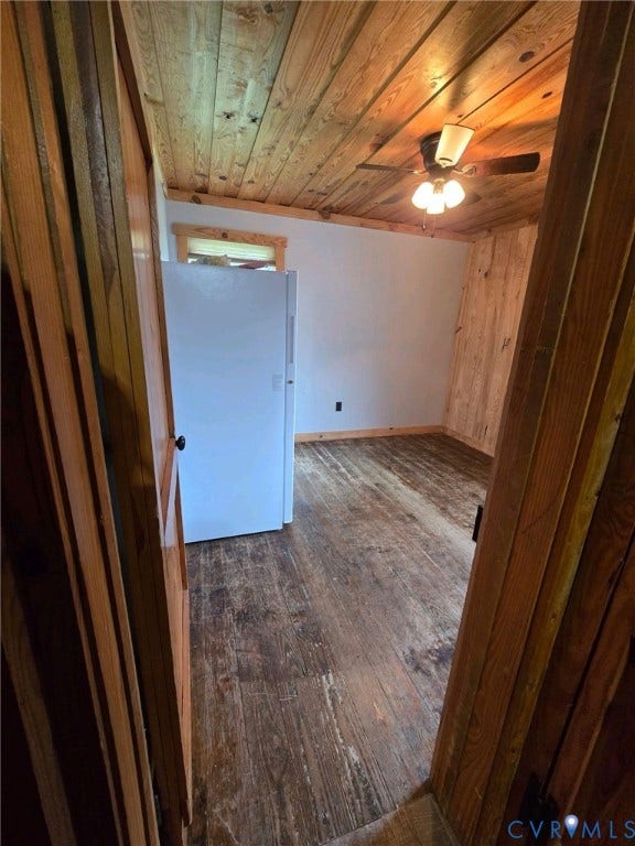 Wood-finish flooring, wood plank ceiling, and wood-paneled walls