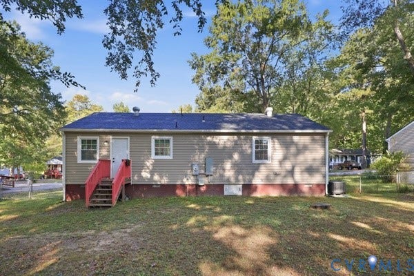 4647 Twelveoaks Road, Midlothian, VA 23112 Exterior elevation featuring horizontal siding, a pitched roof, and a raised wooden staircase