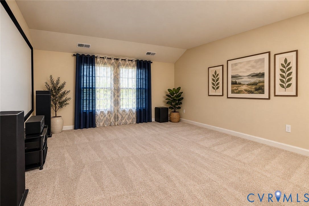 10507 Benoni Trail, Glen Allen, VA 23059 Soft neutral carpeting, sloped ceiling, and multiple windows with vertical blinds
