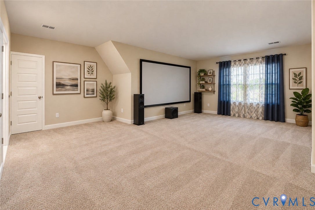 10507 Benoni Trail, Glen Allen, VA 23059 Spacious room featuring neutral carpeting, light-toned walls, and a large window with natural light