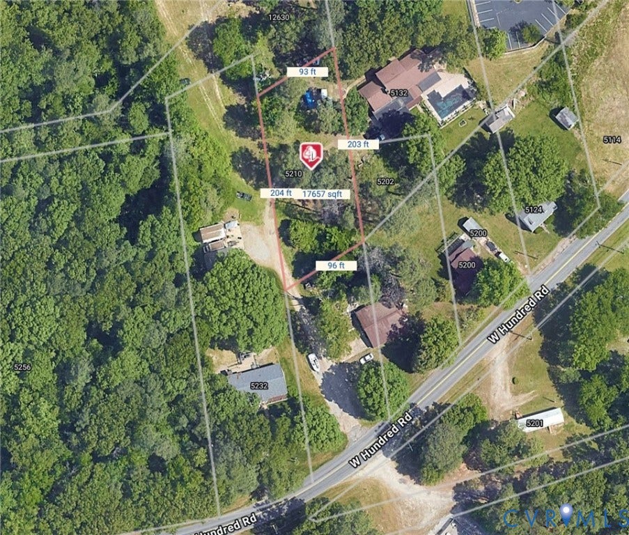 Aerial Map View. Displaying the property boundaries, dimensions, and surrounding geographical features